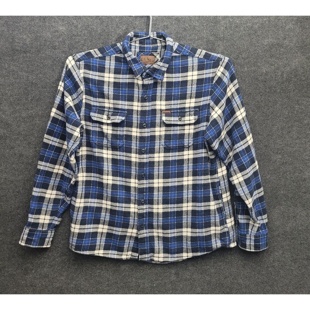 Orvis Shirt Mens Plaid Button Up Heavyweight Flannel Pockets L Blue Black White